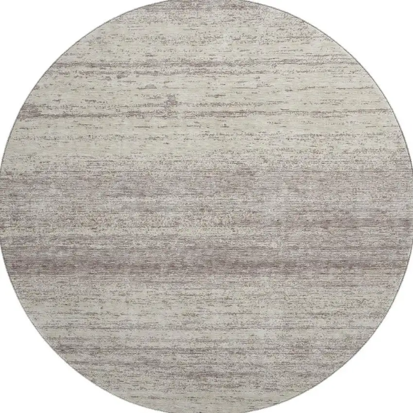 8' Taupe And Beige Striped Washable Round Rug With UV Protection Photo 4