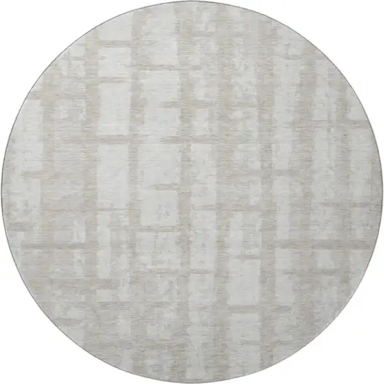 8' Taupe And Beige Striped Washable Round Rug With UV Protection Photo 4