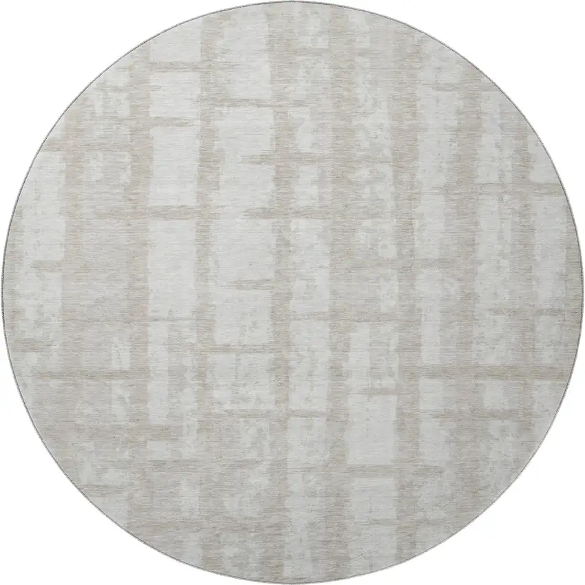 8' Taupe And Beige Striped Washable Round Rug With UV Protection Photo 4