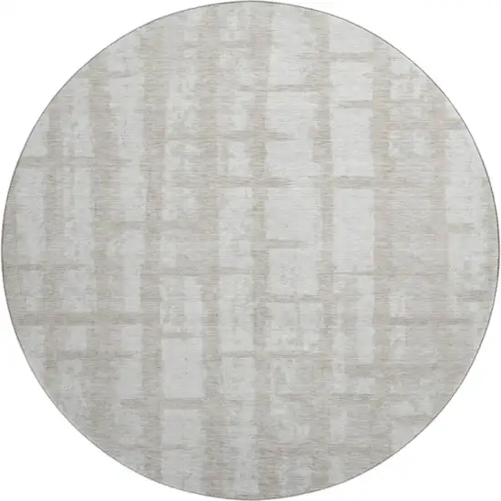 8' Taupe And Beige Striped Washable Round Rug With UV Protection Photo 1
