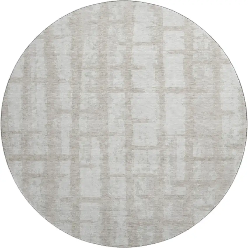 8' Taupe And Beige Striped Washable Round Rug With UV Protection Photo 1