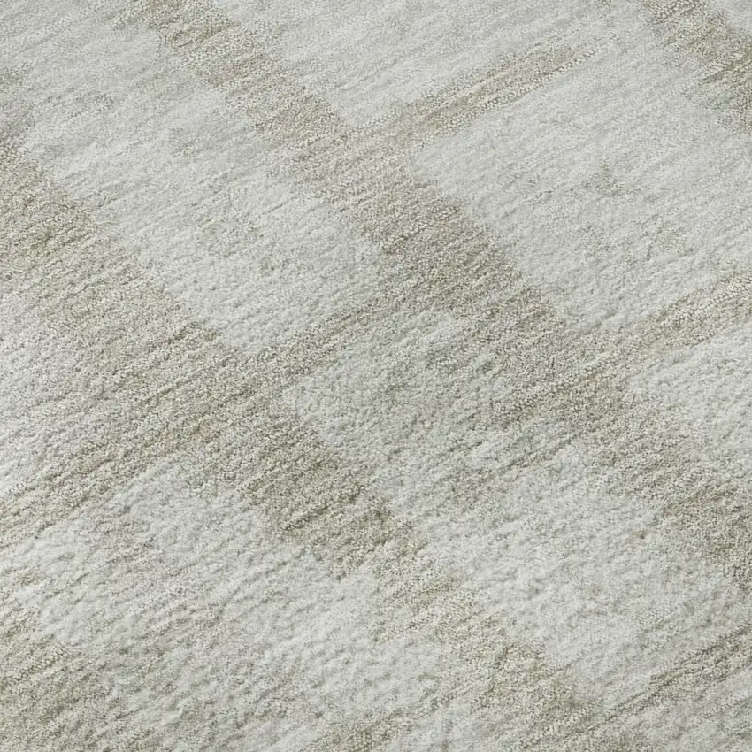 8' Taupe And Beige Striped Washable Round Rug With UV Protection Photo 9