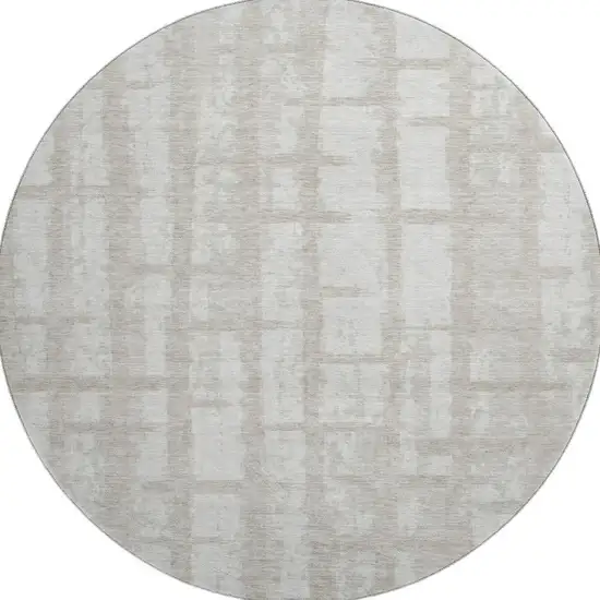 8' Taupe And Beige Striped Washable Round Rug With UV Protection Photo 3
