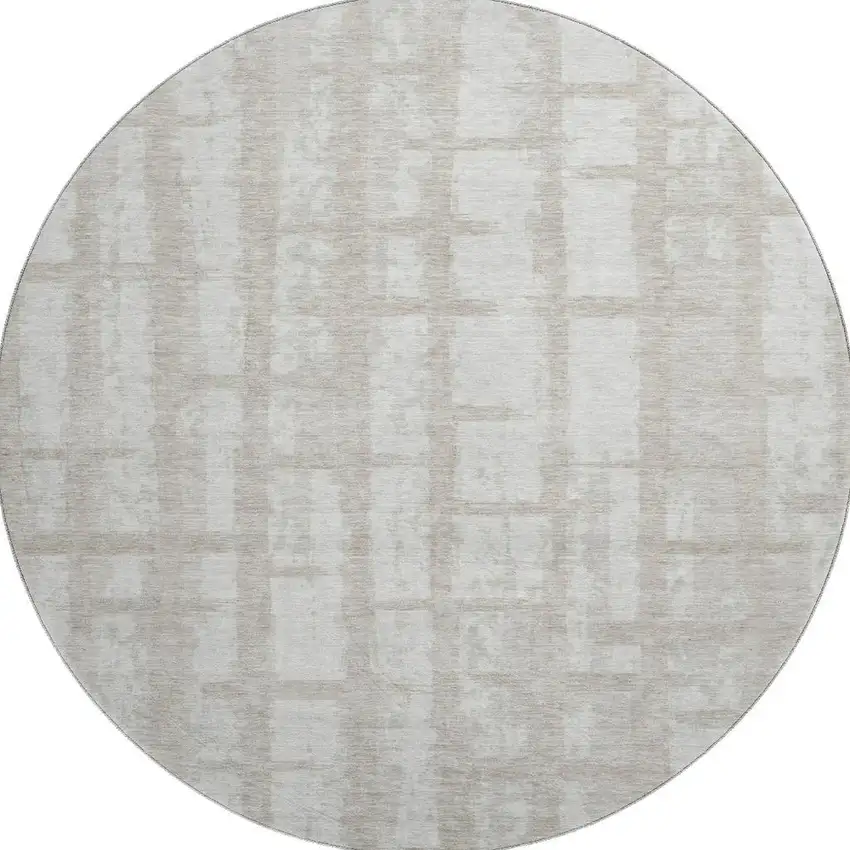 8' Taupe And Beige Striped Washable Round Rug With UV Protection Photo 3