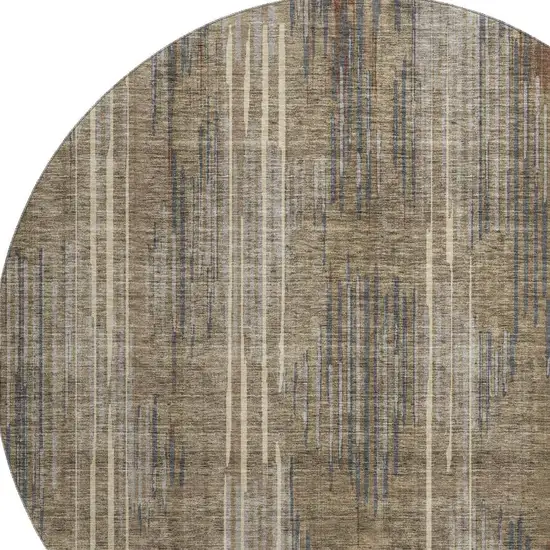 8' Taupe And Beige Striped Washable Round Rug With UV Protection Photo 3