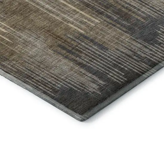 8' Taupe And Beige Striped Washable Round Rug With UV Protection Photo 7