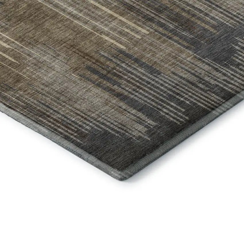 8' Taupe And Beige Striped Washable Round Rug With UV Protection Photo 7