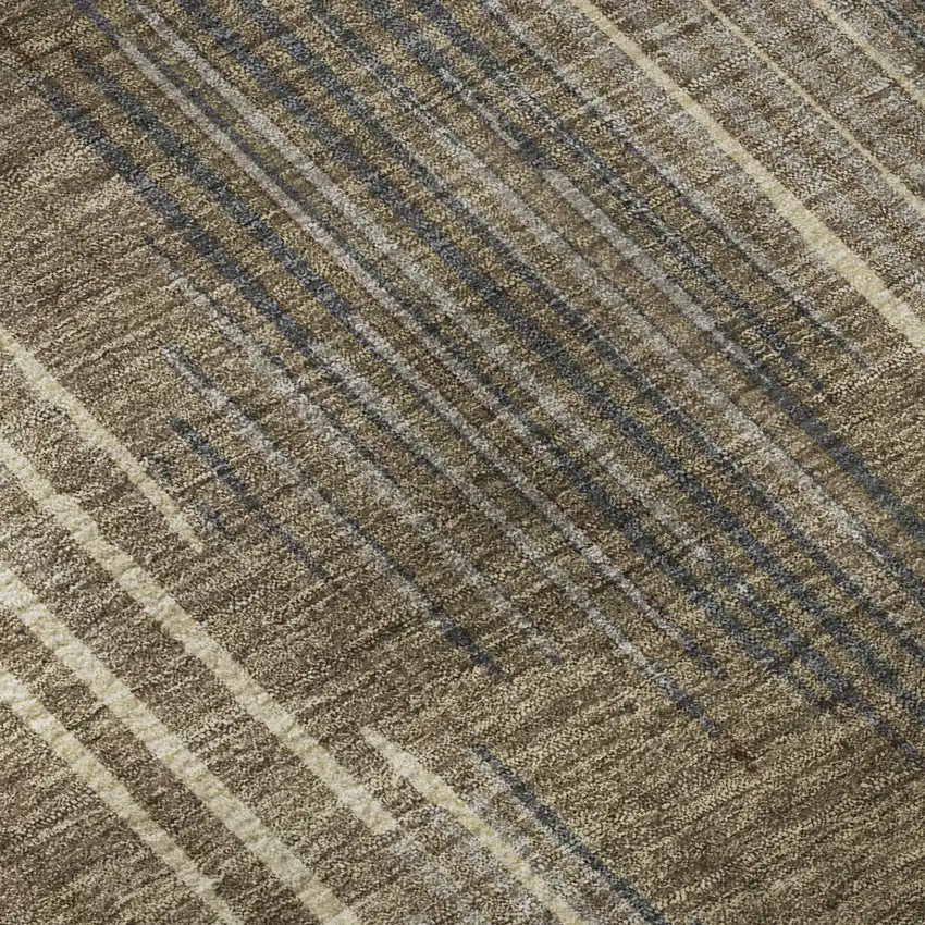 8' Taupe And Beige Striped Washable Round Rug With UV Protection Photo 9