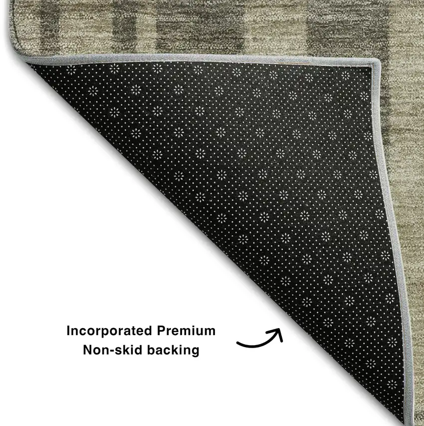 8' Taupe And Beige Striped Washable Round Rug With UV Protection Photo 5