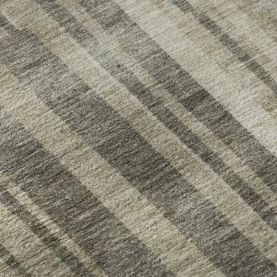 8' Taupe And Beige Striped Washable Round Rug With UV Protection Photo 8