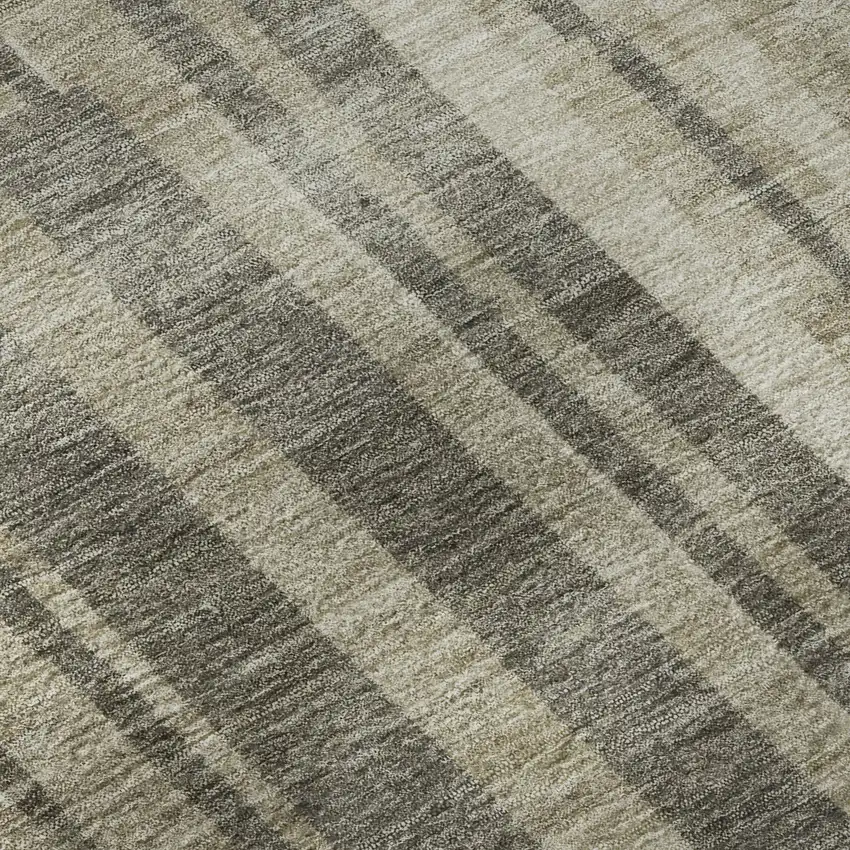 8' Taupe And Beige Striped Washable Round Rug With UV Protection Photo 8