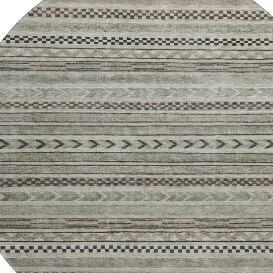 8' Taupe And Beige Striped Washable Round Rug With UV Protection Photo 2