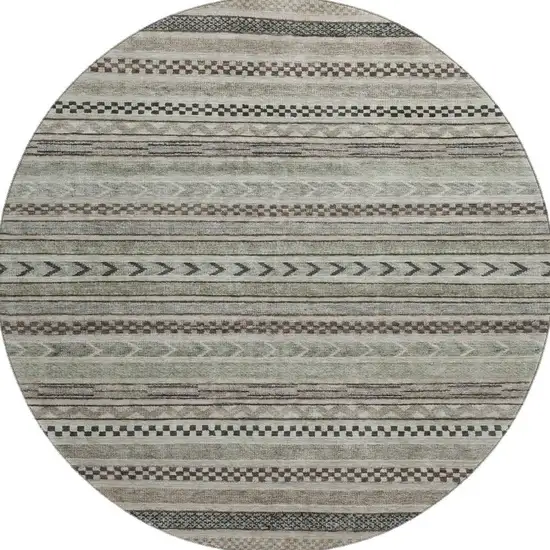 8' Taupe And Beige Striped Washable Round Rug With UV Protection Photo 3