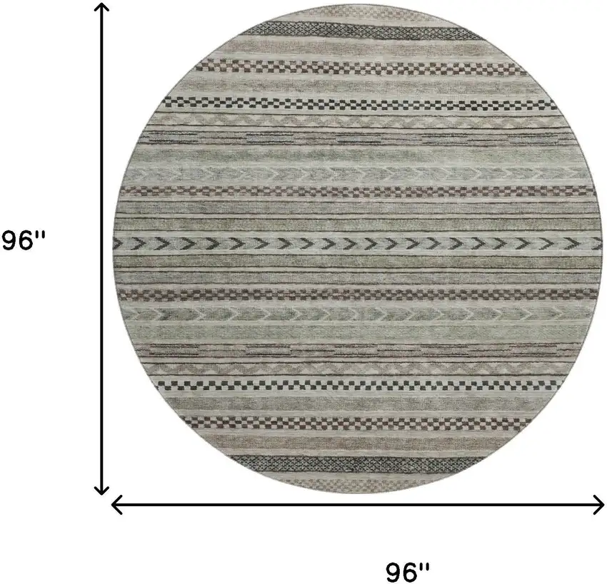 8' Taupe And Beige Striped Washable Round Rug With UV Protection Photo 9