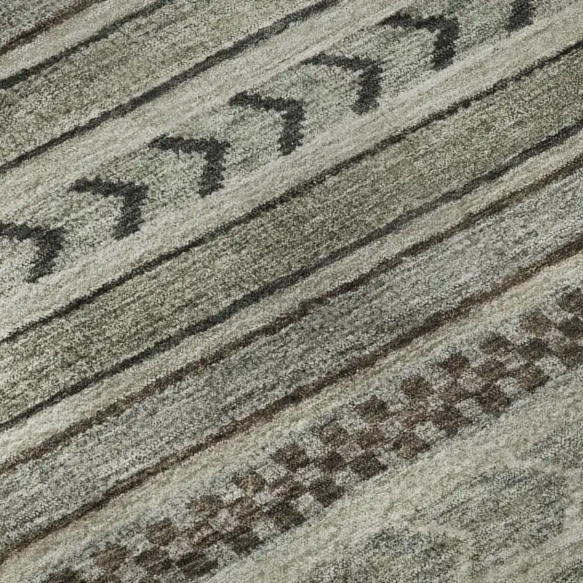 8' Taupe And Beige Striped Washable Round Rug With UV Protection Photo 8