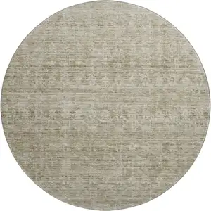 Photo of 8' Taupe And Beige Striped Washable Round Rug With UV Protection