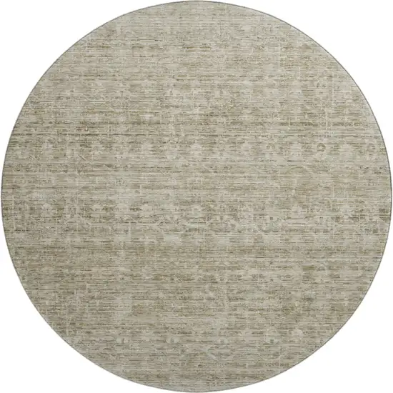 8' Taupe And Beige Striped Washable Round Rug With UV Protection Photo 1