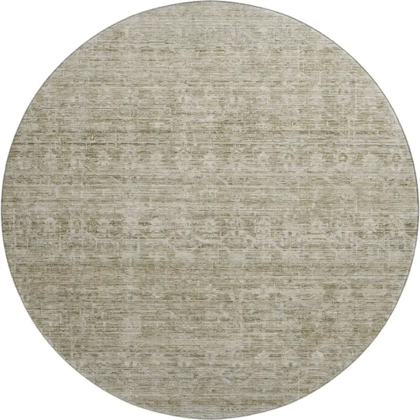8' Taupe And Beige Striped Washable Round Rug With UV Protection Photo 1