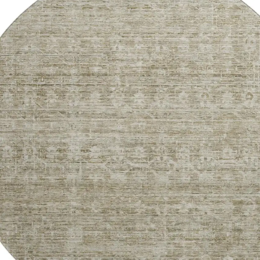 8' Taupe And Beige Striped Washable Round Rug With UV Protection Photo 2