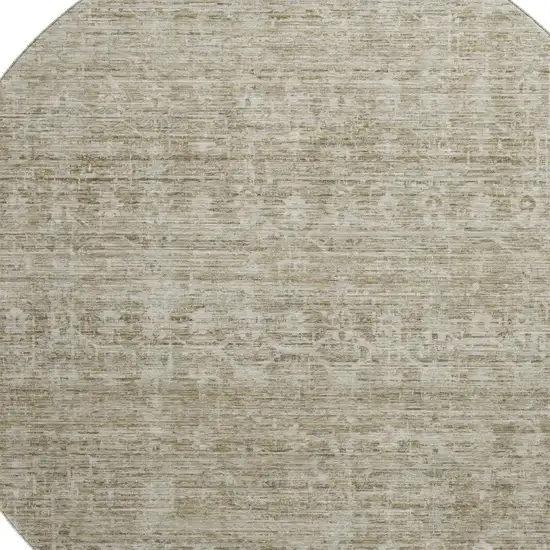 8' Taupe And Beige Striped Washable Round Rug With UV Protection Photo 2