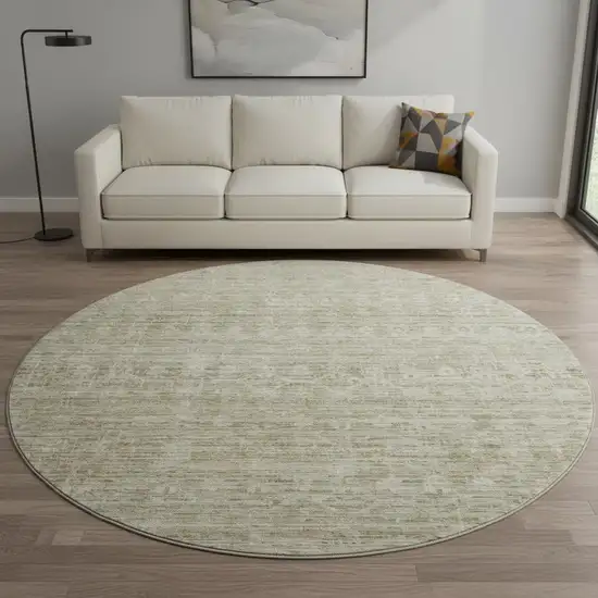 8' Taupe And Beige Striped Washable Round Rug With UV Protection Photo 2