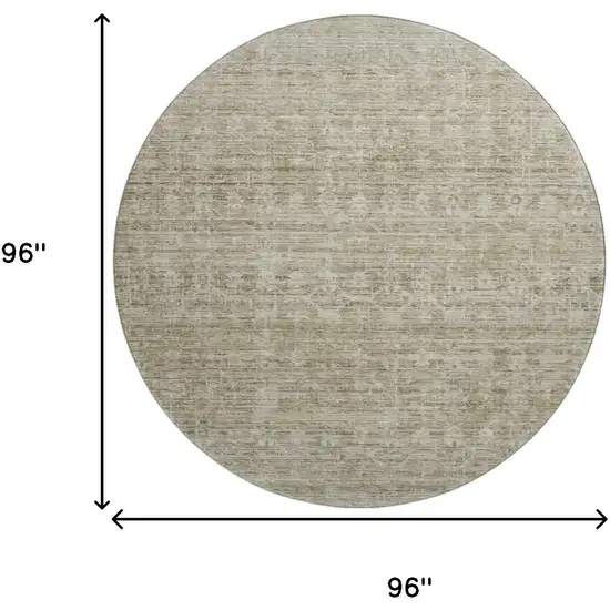 8' Taupe And Beige Striped Washable Round Rug With UV Protection Photo 9