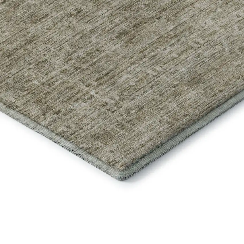 8' Taupe And Beige Striped Washable Round Rug With UV Protection Photo 6