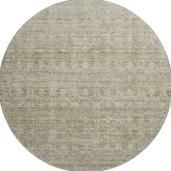 8' Taupe And Beige Striped Washable Round Rug With UV Protection Photo 3