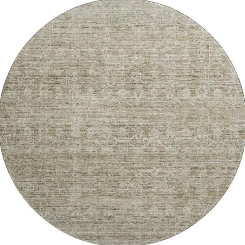8' Taupe And Beige Striped Washable Round Rug With UV Protection Photo 3