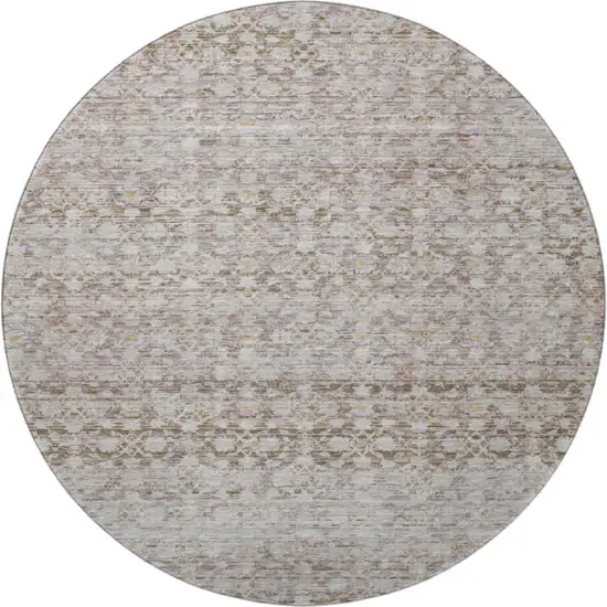 8' Taupe And Beige Striped Washable Round Rug With UV Protection Photo 2