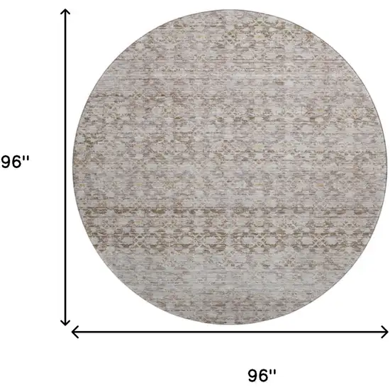 8' Taupe And Beige Striped Washable Round Rug With UV Protection Photo 8