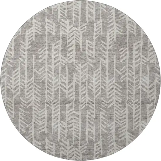 8' Taupe And Beige Tribal Washable Round Rug With UV Protection Photo 3