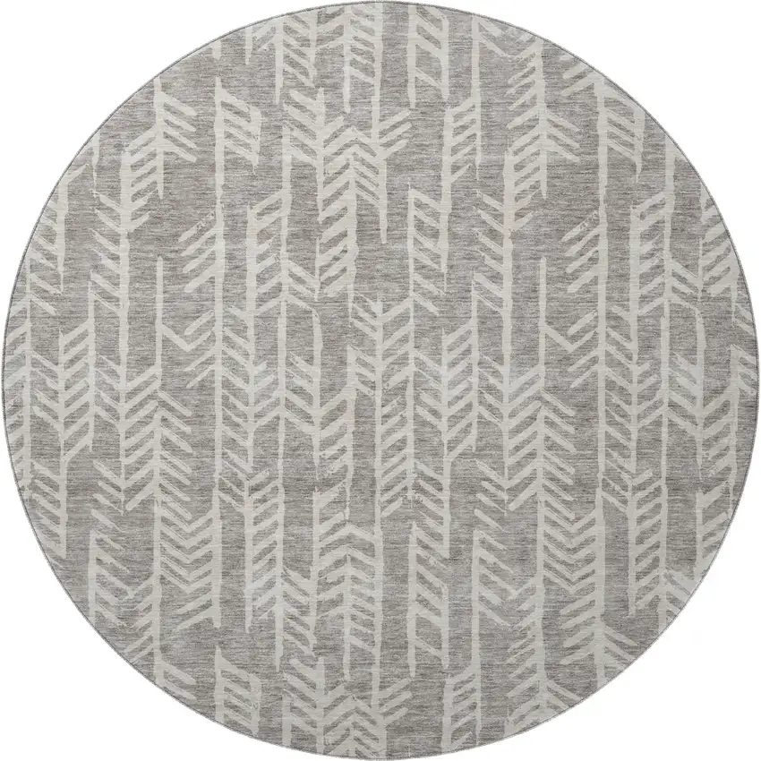 8' Taupe And Beige Tribal Washable Round Rug With UV Protection Photo 3