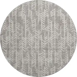 Photo of 8' Taupe And Beige Tribal Washable Round Rug With UV Protection