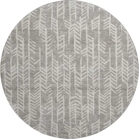 8' Taupe And Beige Tribal Washable Round Rug With UV Protection Photo 1
