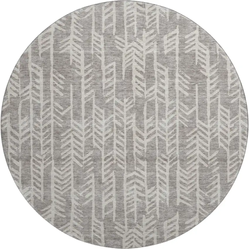 8' Taupe And Beige Tribal Washable Round Rug With UV Protection Photo 1