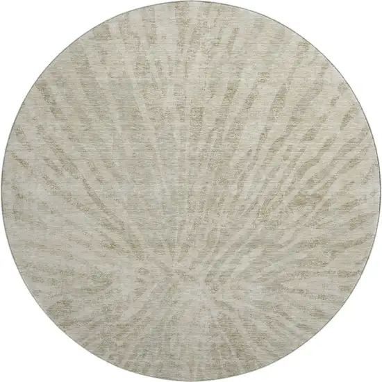 8' Taupe And Beige Zebra Print Washable Round Rug With UV Protection Photo 1