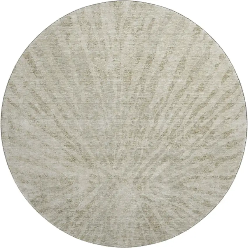 8' Taupe And Beige Zebra Print Washable Round Rug With UV Protection Photo 1