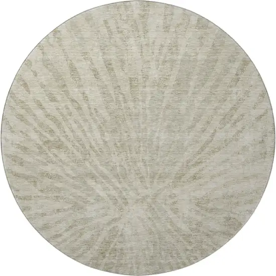 8' Taupe And Beige Zebra Print Washable Round Rug With UV Protection Photo 4