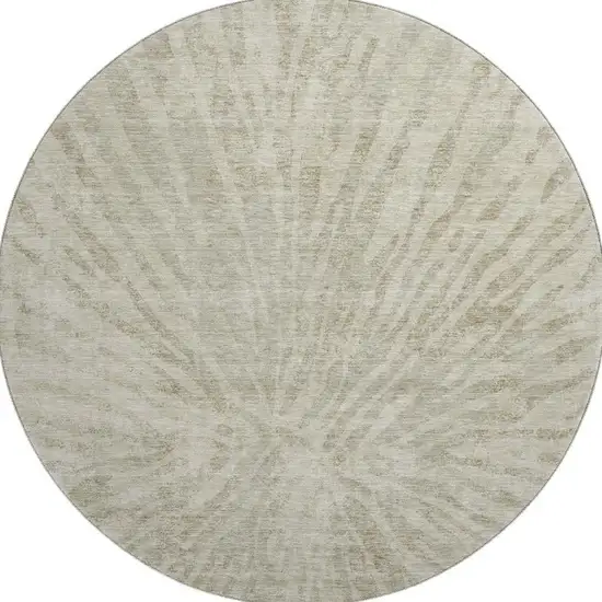 8' Taupe And Beige Zebra Print Washable Round Rug With UV Protection Photo 3