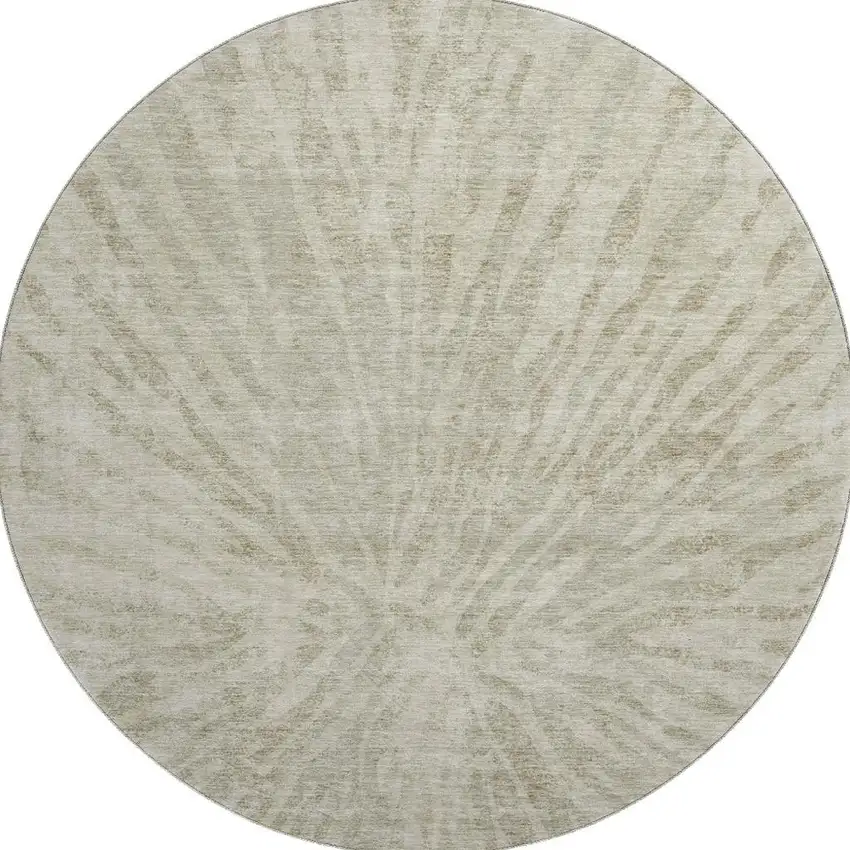 8' Taupe And Beige Zebra Print Washable Round Rug With UV Protection Photo 3