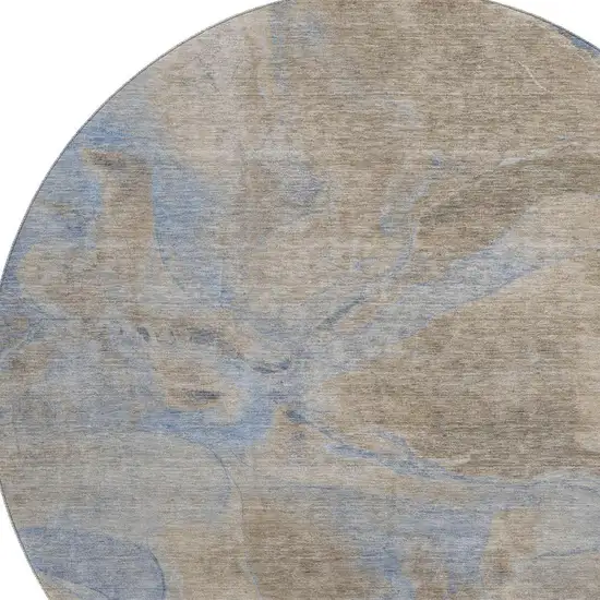 8' Taupe And Blue Abstract Washable Round Rug With UV Protection Photo 2