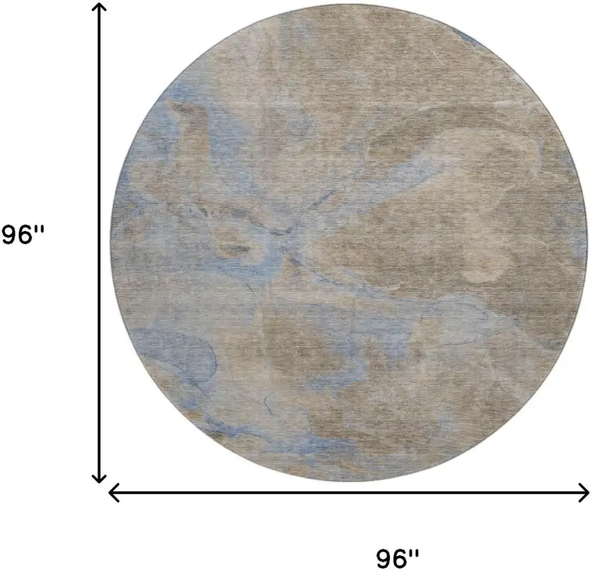 8' Taupe And Blue Abstract Washable Round Rug With UV Protection Photo 9