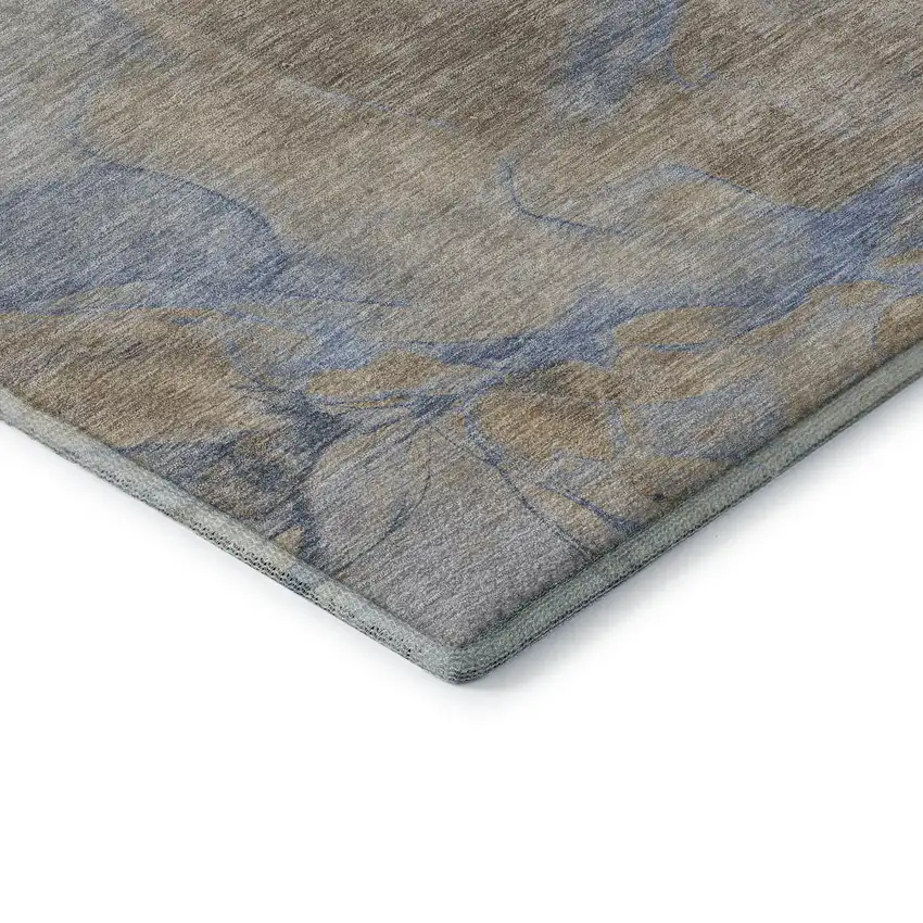 8' Taupe And Blue Abstract Washable Round Rug With UV Protection Photo 6