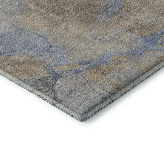 8' Taupe And Blue Abstract Washable Round Rug With UV Protection Photo 6