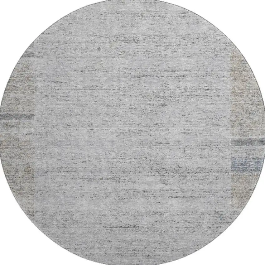 8' Taupe And Blue Geometric Washable Round Rug With UV Protection Photo 3