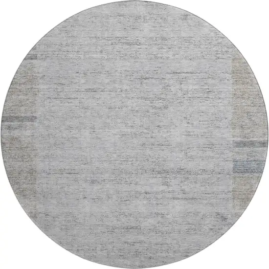 8' Taupe And Blue Geometric Washable Round Rug With UV Protection Photo 1