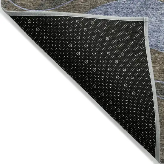 8' Taupe And Blue Round Abstract Washable Indoor Outdoor Area Rug Photo 9