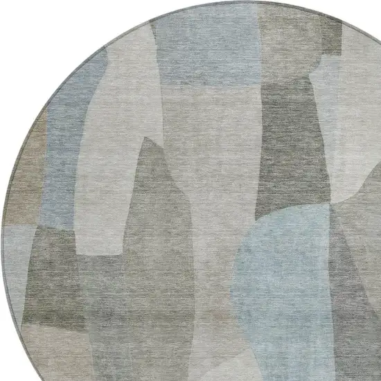 8' Taupe And Blue Round Abstract Washable Indoor Outdoor Area Rug Photo 2