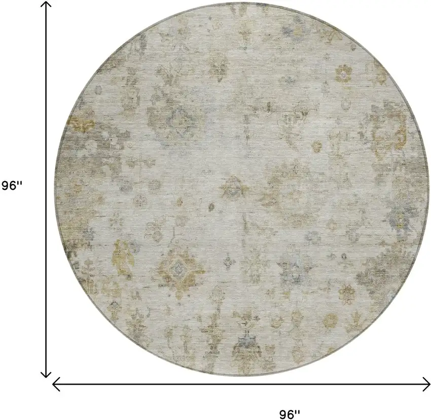 8' Taupe And Blue Round Floral Washable Indoor Outdoor Area Rug Photo 3